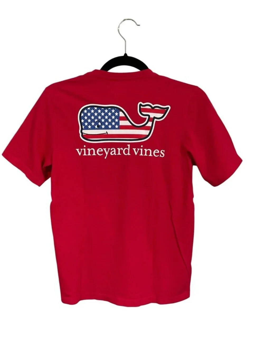 Vineyard Vines Youth Size M 12-14 American Flag Logo T-Shirt Tee With Pocket Red
